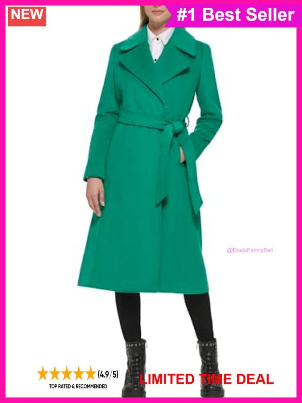 Women's Luxe Twill Classic Belted Maxi Coat Long Sleeve Overcoat